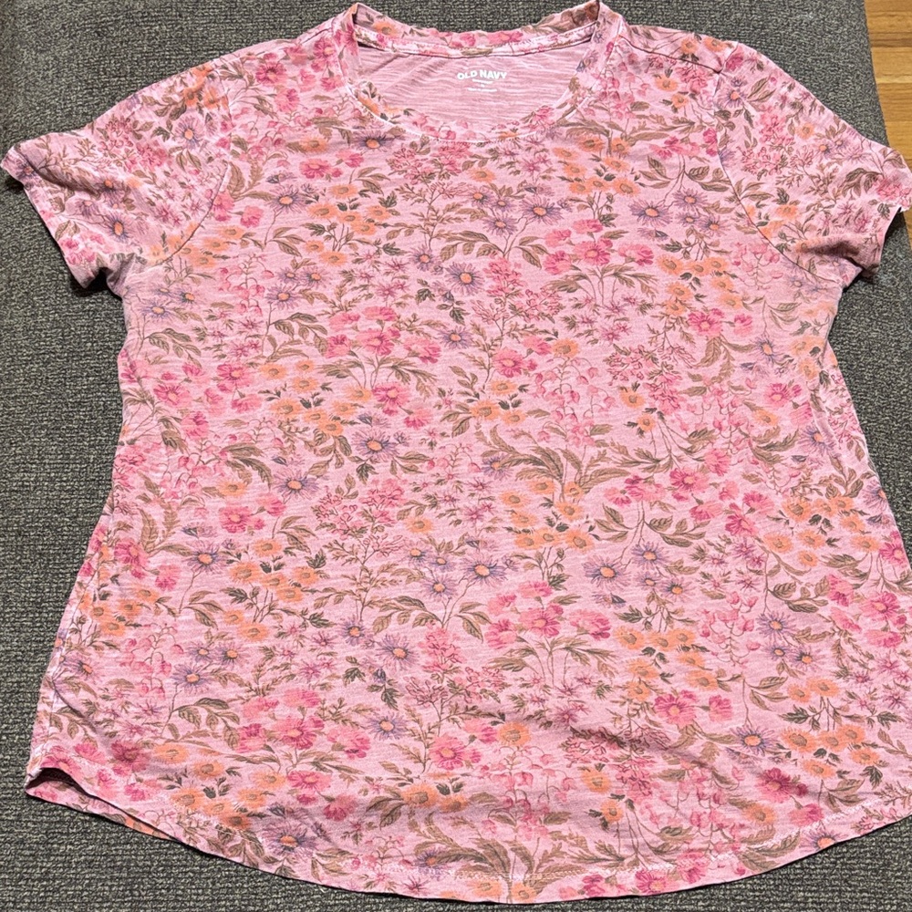 Old Navy Pink Floral Short Sleeve Tee
